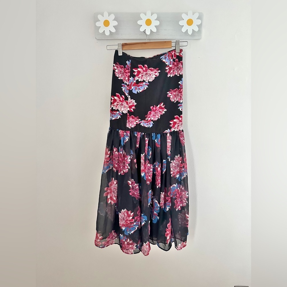 Free People Black Floral Sheer Mesh Drop Waist Maxi Skirt Boho Cottagecore NEW